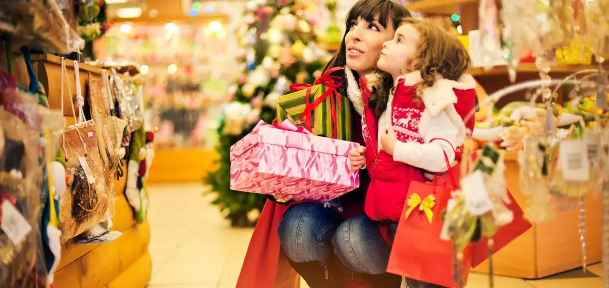 Mother and daughter holiday shopping.