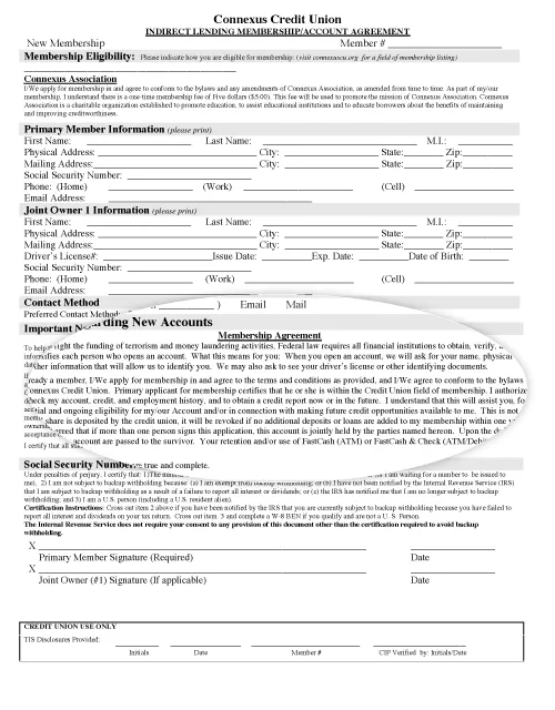 Example of Source One membership account agreement