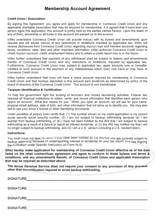 Example of PowerPay membership account agreement