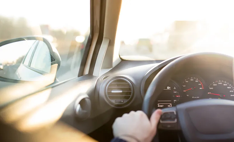 car driving with sun