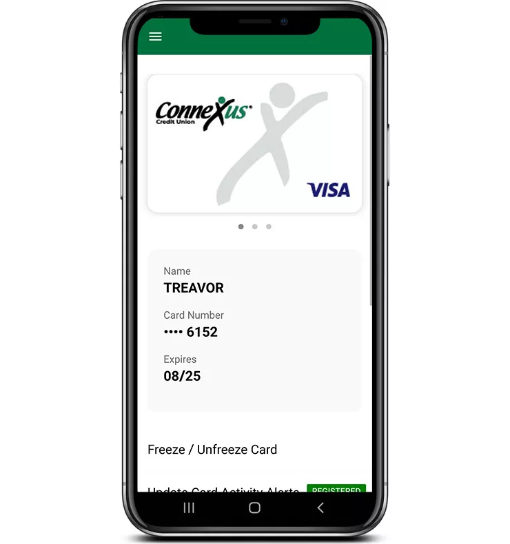 freeze card feature on smartphone