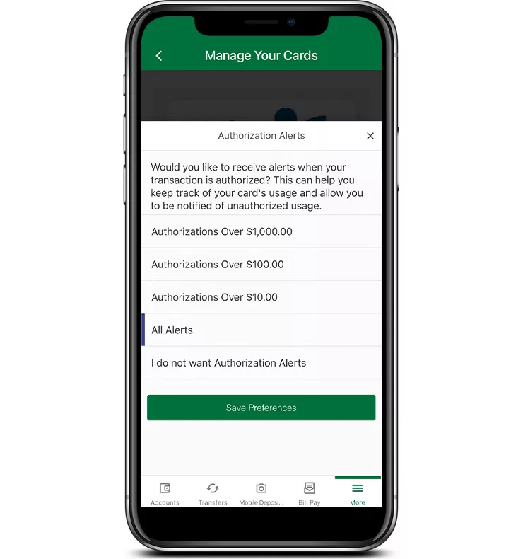 manage your cards feature on smartphone