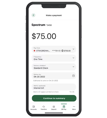 bill pay screen on smartphone